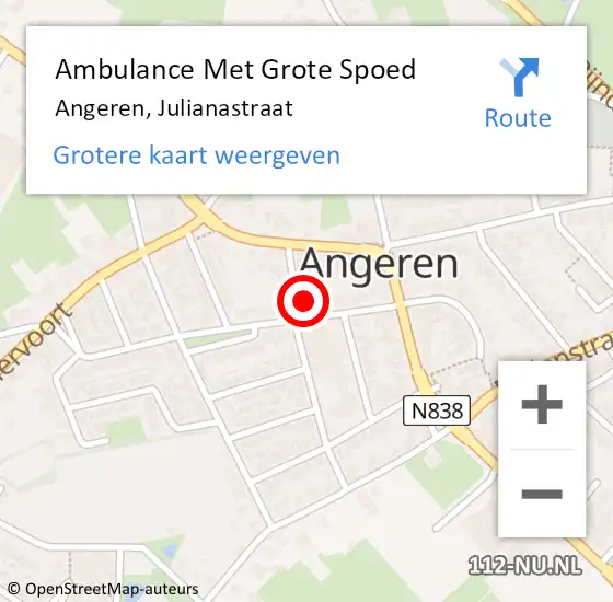 Locatie op kaart van de 112 melding: Ambulance Met Grote Spoed Naar Angeren, Julianastraat op 2 januari 2017 18:22