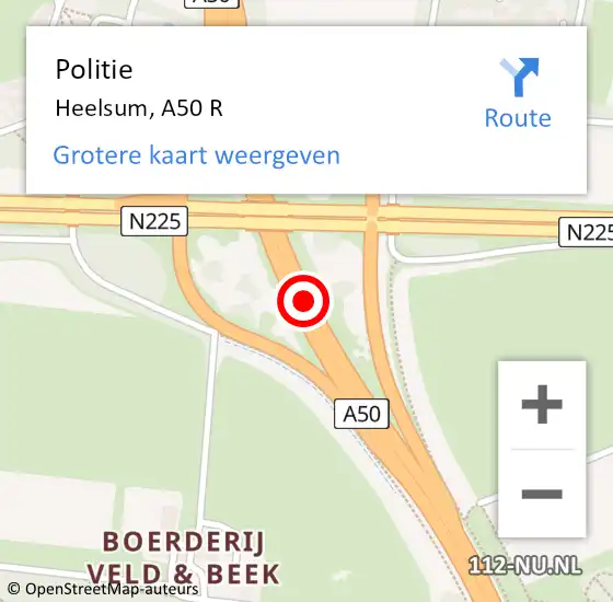 Locatie op kaart van de 112 melding: Politie Heelsum, A50 R op 2 januari 2017 20:10