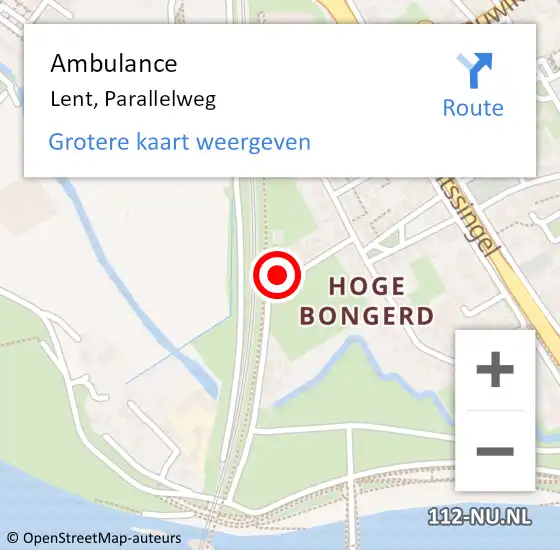 Locatie op kaart van de 112 melding: Ambulance Lent, Parallelweg op 6 januari 2014 17:12