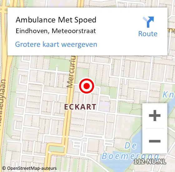 Locatie op kaart van de 112 melding: Ambulance Met Spoed Naar Eindhoven, Meteoorstraat op 2 januari 2017 21:14
