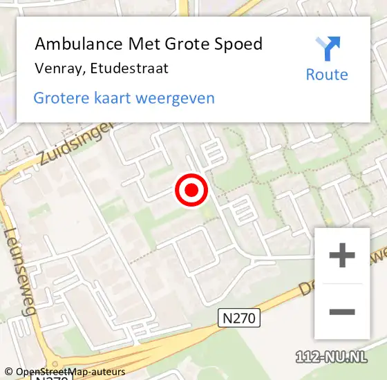 Locatie op kaart van de 112 melding: Ambulance Met Grote Spoed Naar Venray, Etudestraat op 2 januari 2017 22:47