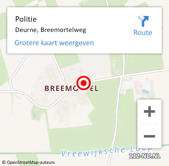 Locatie op kaart van de 112 melding: Politie Deurne, Breemortelweg op 3 januari 2017 04:34