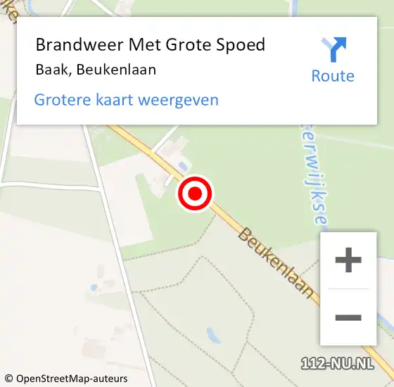 Locatie op kaart van de 112 melding: Brandweer Met Grote Spoed Naar Baak, Beukenlaan op 3 januari 2017 06:54