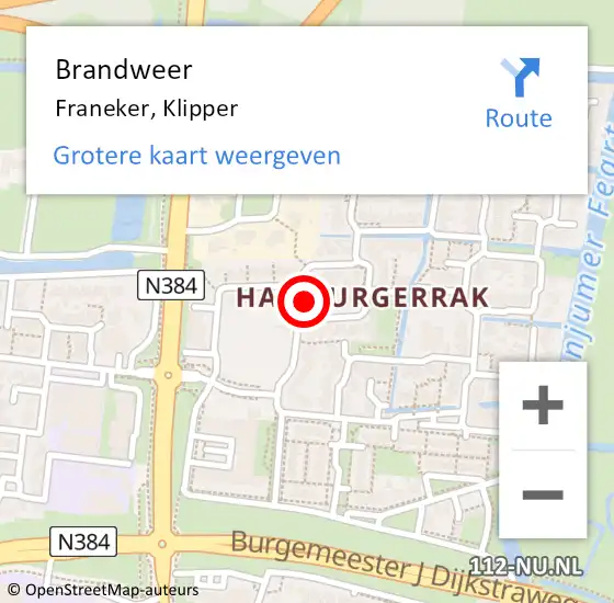 Locatie op kaart van de 112 melding: Brandweer Franeker, Klipper op 3 januari 2017 09:46
