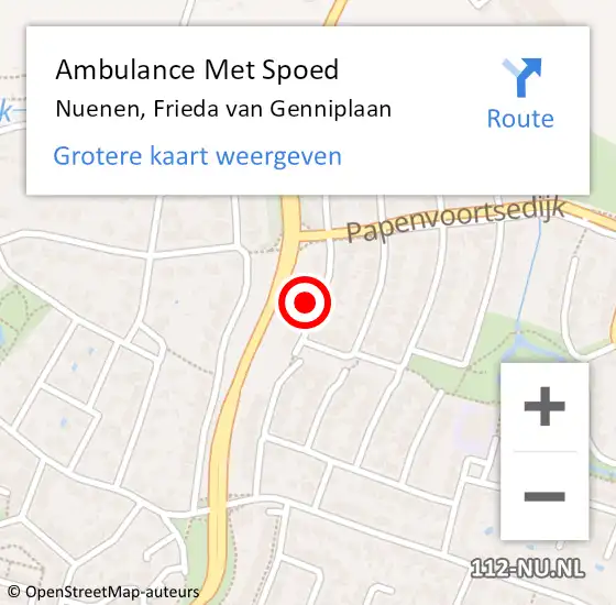 Locatie op kaart van de 112 melding: Ambulance Met Spoed Naar Nuenen, Frieda van Genniplaan op 3 januari 2017 10:45