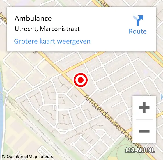 Locatie op kaart van de 112 melding: Ambulance Utrecht, Marconistraat op 3 januari 2017 11:15