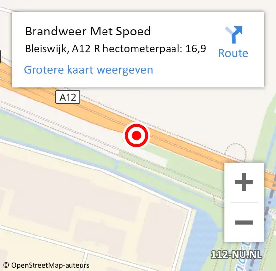 Locatie op kaart van de 112 melding: Brandweer Met Spoed Naar Bleiswijk, A12 R hectometerpaal: 16,9 op 3 januari 2017 13:04