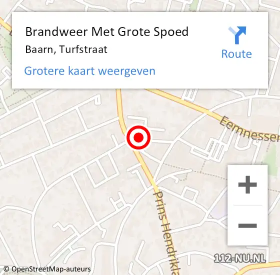 Locatie op kaart van de 112 melding: Brandweer Met Grote Spoed Naar Baarn, Turfstraat op 3 januari 2017 14:17