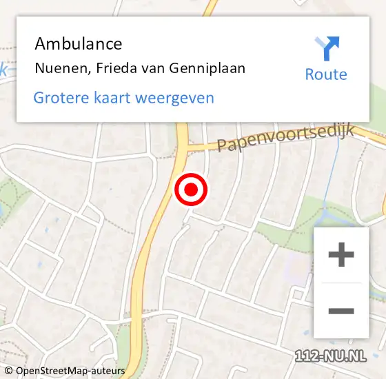 Locatie op kaart van de 112 melding: Ambulance Nuenen, Frieda van Genniplaan op 3 januari 2017 14:24