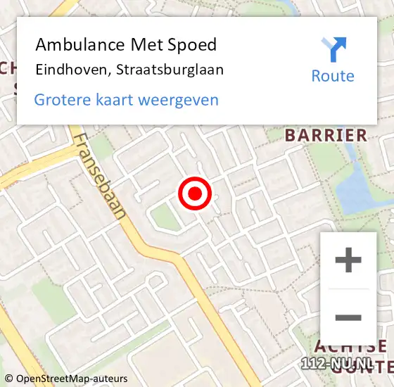 Locatie op kaart van de 112 melding: Ambulance Met Spoed Naar Eindhoven, Straatsburglaan op 3 januari 2017 15:19