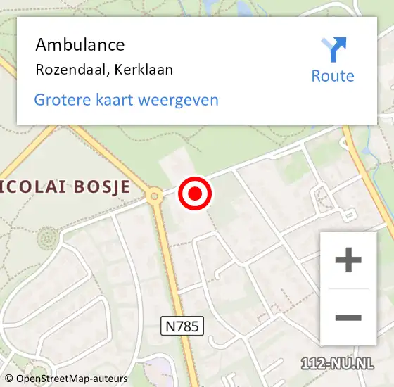 Locatie op kaart van de 112 melding: Ambulance Rozendaal, Kerklaan op 3 januari 2017 15:27