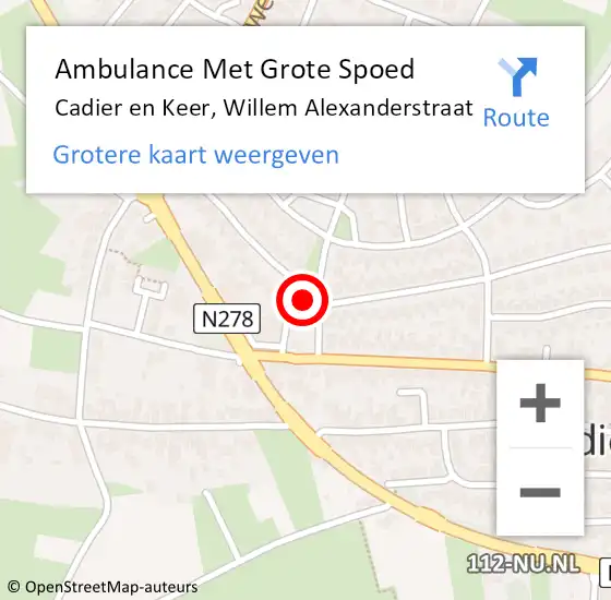 Locatie op kaart van de 112 melding: Ambulance Met Grote Spoed Naar Cadier en Keer, Willem Alexanderstraat op 18 september 2013 14:29