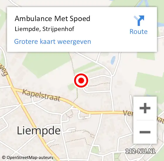 Locatie op kaart van de 112 melding: Ambulance Met Spoed Naar Liempde, Strijpenhof op 3 januari 2017 17:24