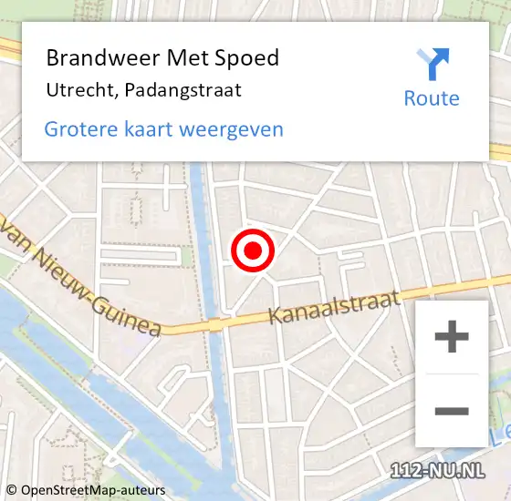 Locatie op kaart van de 112 melding: Brandweer Met Spoed Naar Utrecht, Padangstraat op 3 januari 2017 19:24