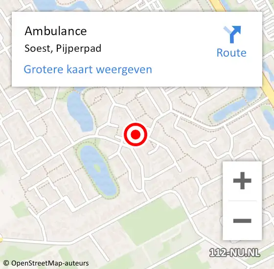 Locatie op kaart van de 112 melding: Ambulance Soest, Pijperpad op 3 januari 2017 19:39