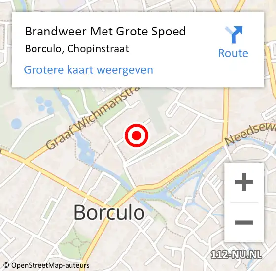 Locatie op kaart van de 112 melding: Brandweer Met Grote Spoed Naar Borculo, Chopinstraat op 3 januari 2017 22:10