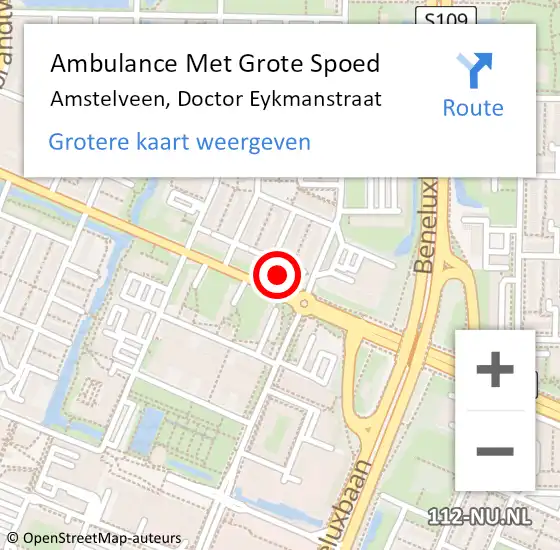 Locatie op kaart van de 112 melding: Ambulance Met Grote Spoed Naar Amstelveen, Doctor Eykmanstraat op 3 januari 2017 22:11