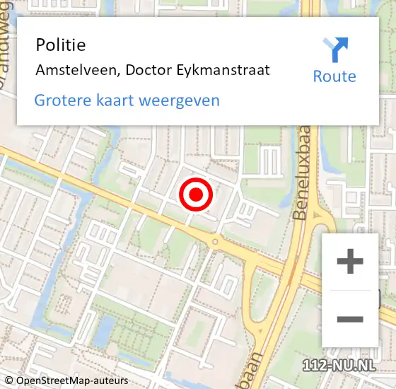 Locatie op kaart van de 112 melding: Politie Amstelveen, Doctor Eykmanstraat op 3 januari 2017 22:12