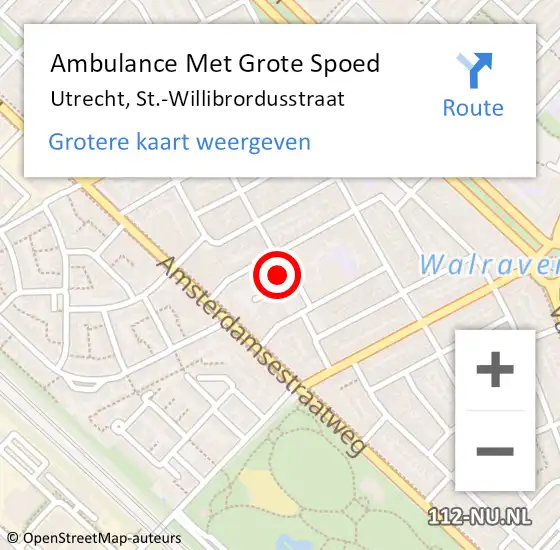 Locatie op kaart van de 112 melding: Ambulance Met Grote Spoed Naar Utrecht, St.-Willibrordusstraat op 3 januari 2017 23:36