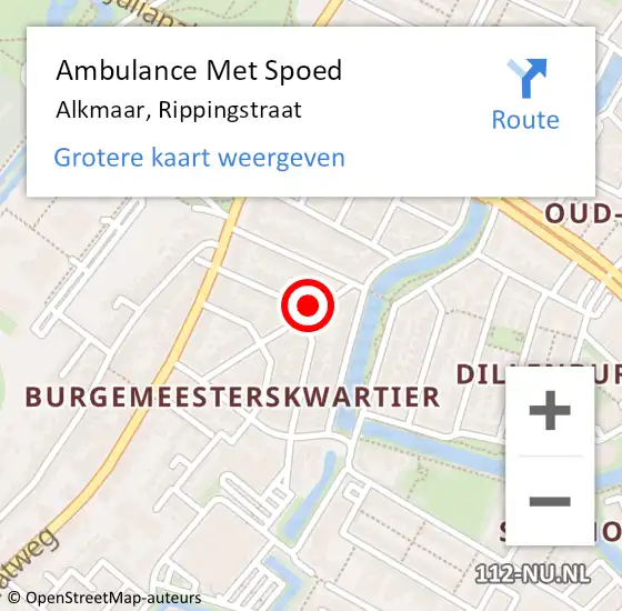 Locatie op kaart van de 112 melding: Ambulance Met Spoed Naar Alkmaar, Rippingstraat op 4 januari 2017 08:12