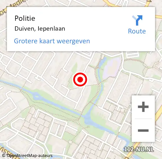 Locatie op kaart van de 112 melding: Politie Duiven, Iepenlaan op 4 januari 2017 09:11