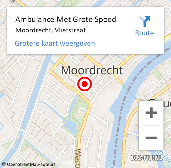 Locatie op kaart van de 112 melding: Ambulance Met Grote Spoed Naar Moordrecht, Vlietstraat op 4 januari 2017 11:36