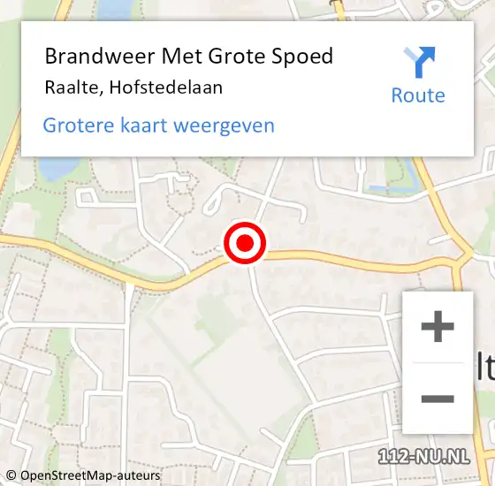 Locatie op kaart van de 112 melding: Brandweer Met Grote Spoed Naar Raalte, Hofstedelaan op 4 januari 2017 12:09