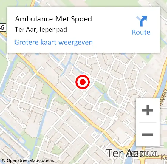 Locatie op kaart van de 112 melding: Ambulance Met Spoed Naar Ter Aar, Iepenpad op 4 januari 2017 12:12