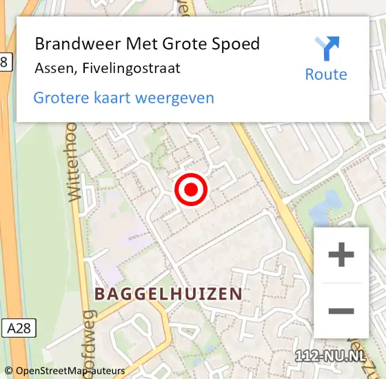 Locatie op kaart van de 112 melding: Brandweer Met Grote Spoed Naar Assen, Fivelingostraat op 4 januari 2017 12:39