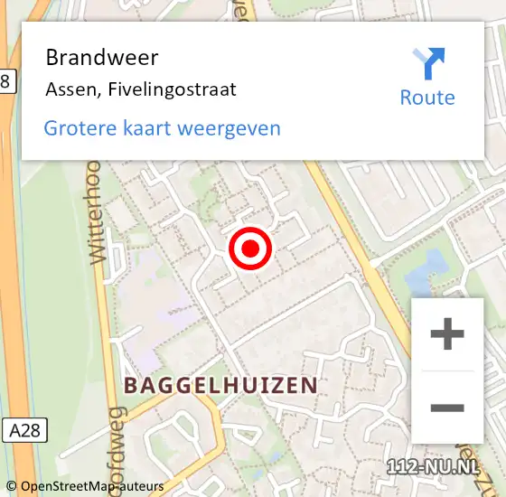 Locatie op kaart van de 112 melding: Brandweer Assen, Fivelingostraat op 4 januari 2017 13:10