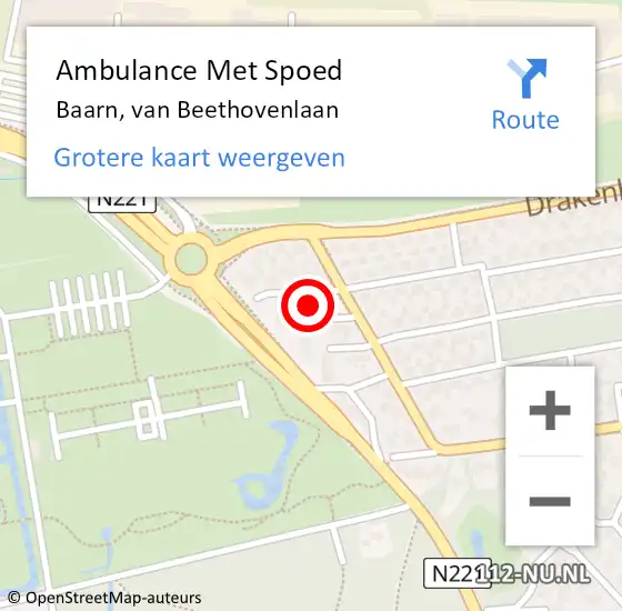 Locatie op kaart van de 112 melding: Ambulance Met Spoed Naar Baarn, van Beethovenlaan op 4 januari 2017 13:35