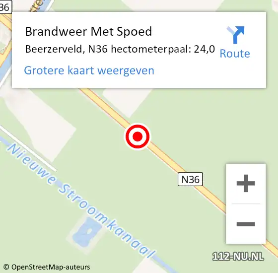 Locatie op kaart van de 112 melding: Brandweer Met Spoed Naar Beerzerveld, N36 hectometerpaal: 24,0 op 6 januari 2014 19:26