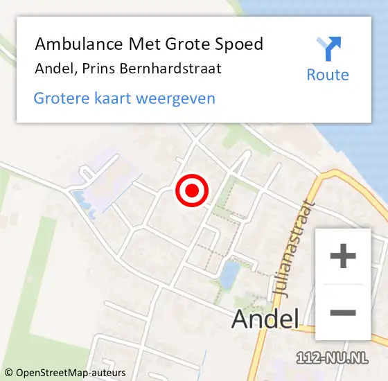 Locatie op kaart van de 112 melding: Ambulance Met Grote Spoed Naar Andel, Prins Bernhardstraat op 4 januari 2017 14:43