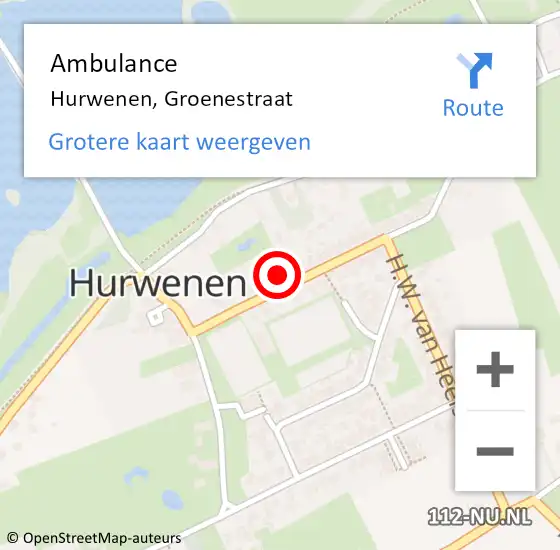 Locatie op kaart van de 112 melding: Ambulance Hurwenen, Groenestraat op 4 januari 2017 15:35