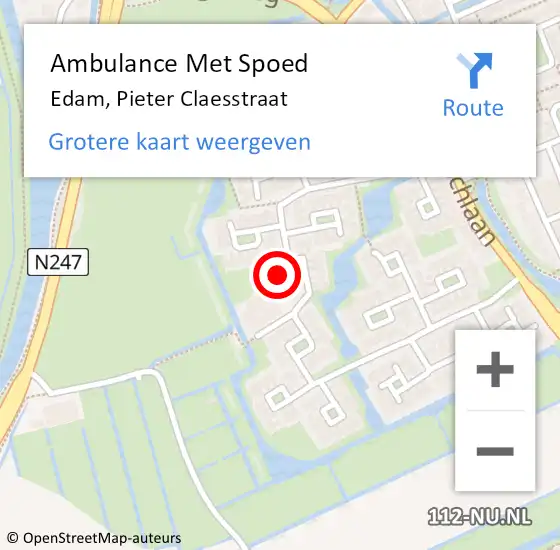 Locatie op kaart van de 112 melding: Ambulance Met Spoed Naar Edam, Pieter Claesstraat op 4 januari 2017 16:20