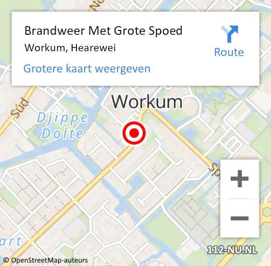 Locatie op kaart van de 112 melding: Brandweer Met Grote Spoed Naar Workum, Hearewei op 4 januari 2017 16:37