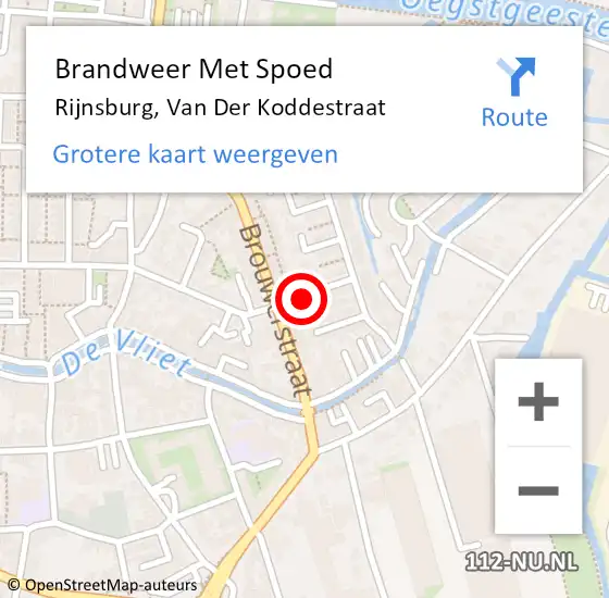 Locatie op kaart van de 112 melding: Brandweer Met Spoed Naar Rijnsburg, Van Der Koddestraat op 4 januari 2017 17:04