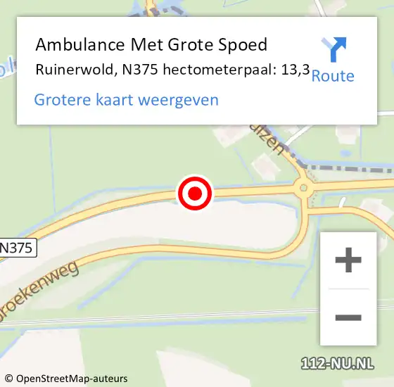 Locatie op kaart van de 112 melding: Ambulance Met Grote Spoed Naar Ruinerwold, N375 hectometerpaal: 13,3 op 4 januari 2017 17:05