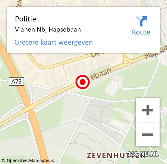 Locatie op kaart van de 112 melding: Politie Vianen Nb, Hapsebaan op 4 januari 2017 19:42