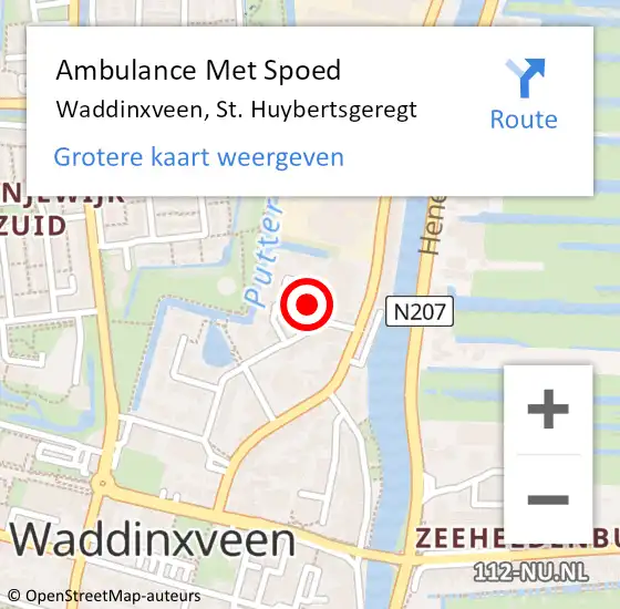 Locatie op kaart van de 112 melding: Ambulance Met Spoed Naar Waddinxveen, St. Huybertsgeregt op 4 januari 2017 22:16