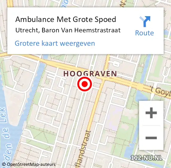 Locatie op kaart van de 112 melding: Ambulance Met Grote Spoed Naar Utrecht, Baron Van Heemstrastraat op 4 januari 2017 22:26