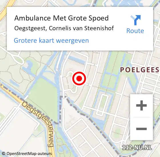 Locatie op kaart van de 112 melding: Ambulance Met Grote Spoed Naar Oegstgeest, Cornelis van Steenishof op 4 januari 2017 22:40