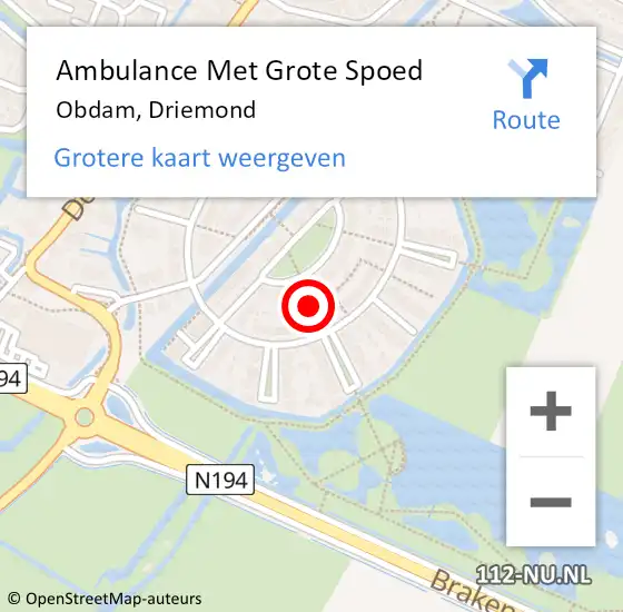 Locatie op kaart van de 112 melding: Ambulance Met Grote Spoed Naar Obdam, Driemond op 5 januari 2017 01:09