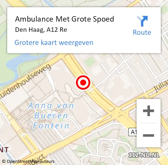 Locatie op kaart van de 112 melding: Ambulance Met Grote Spoed Naar Den Haag, A12 L hectometerpaal: 5,3 op 5 januari 2017 07:06