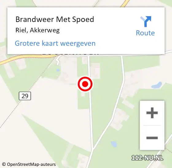 Locatie op kaart van de 112 melding: Brandweer Met Spoed Naar Riel, Akkerweg op 5 januari 2017 09:04
