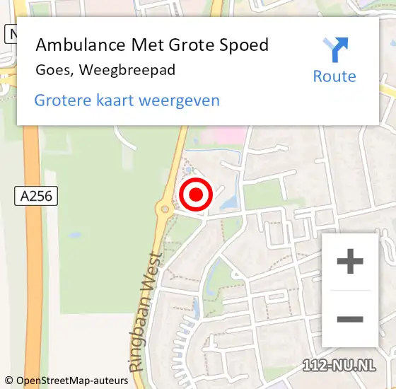 Locatie op kaart van de 112 melding: Ambulance Met Grote Spoed Naar Goes, Weegbreepad op 5 januari 2017 09:07