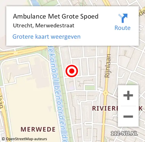 Locatie op kaart van de 112 melding: Ambulance Met Grote Spoed Naar Utrecht, Merwedestraat op 5 januari 2017 09:53