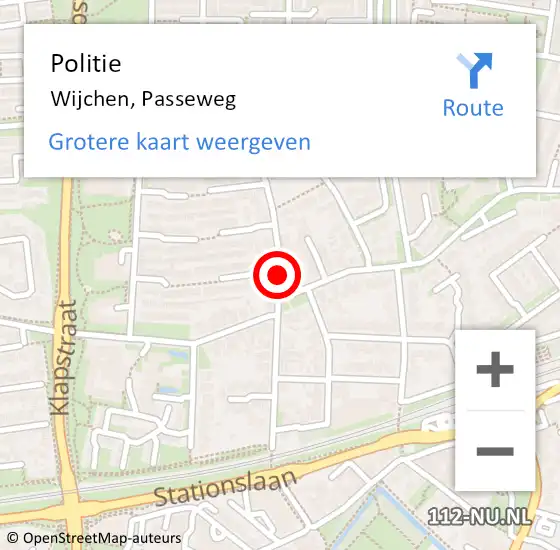 Locatie op kaart van de 112 melding: Politie Wijchen, Passeweg op 5 januari 2017 10:13