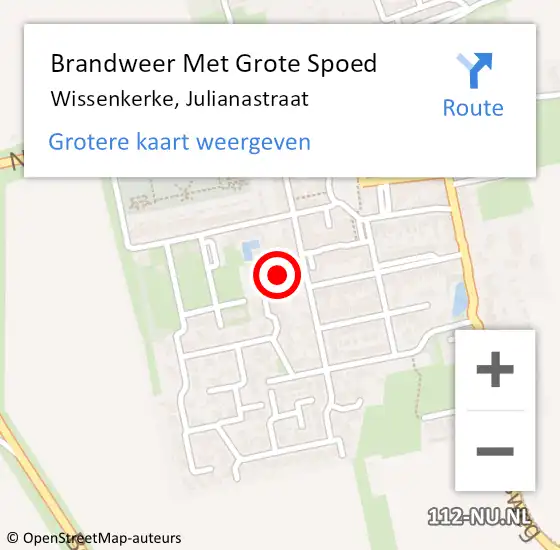 Locatie op kaart van de 112 melding: Brandweer Met Grote Spoed Naar Wissenkerke, Julianastraat op 5 januari 2017 11:55
