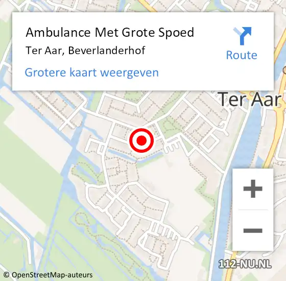 Locatie op kaart van de 112 melding: Ambulance Met Grote Spoed Naar Ter Aar, Beverlanderhof op 5 januari 2017 12:01